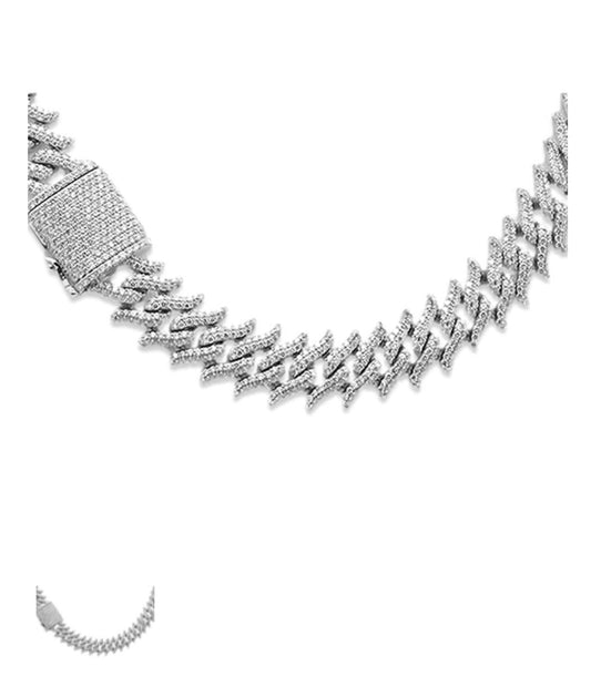 9mm White Gold Round Diamond Spiked Cuban Chain 22"