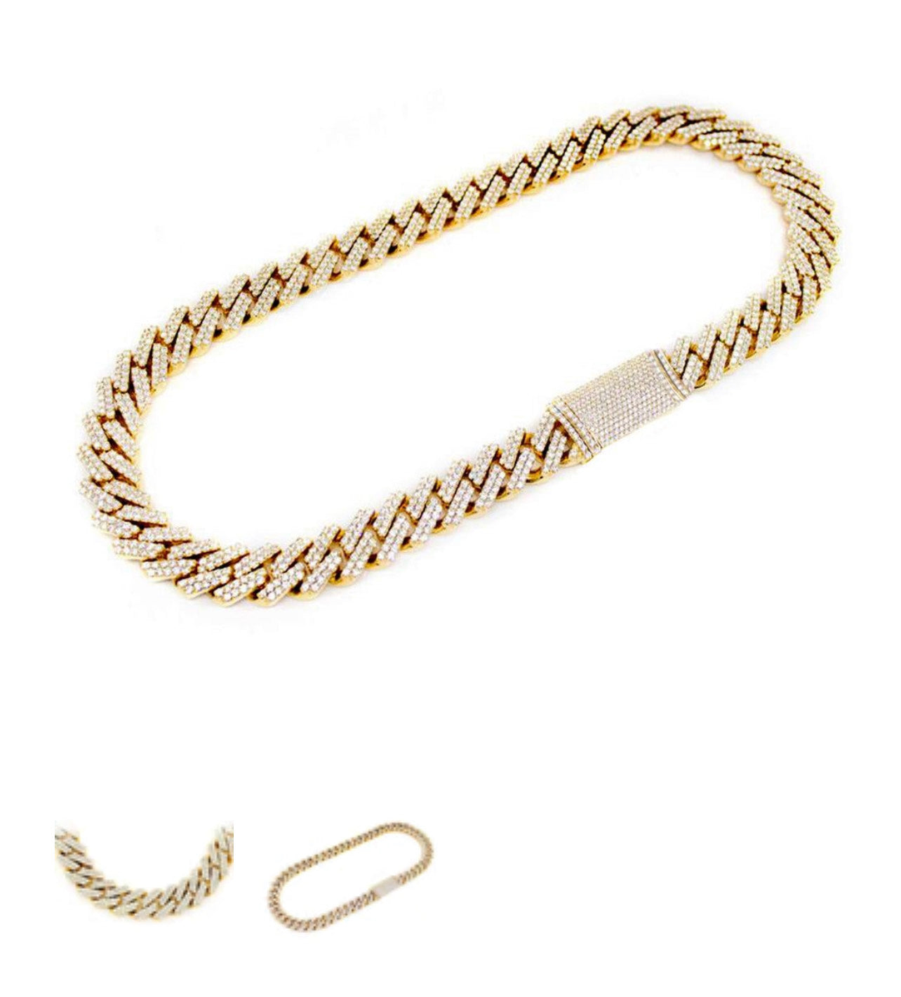 Yellow Gold Diamond Square Cuban Link Necklace